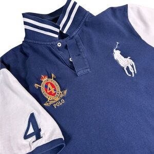 POLO RALPH LAUREN Big Pony Crest Polo Striped Collar Classic Fit XL Navy White